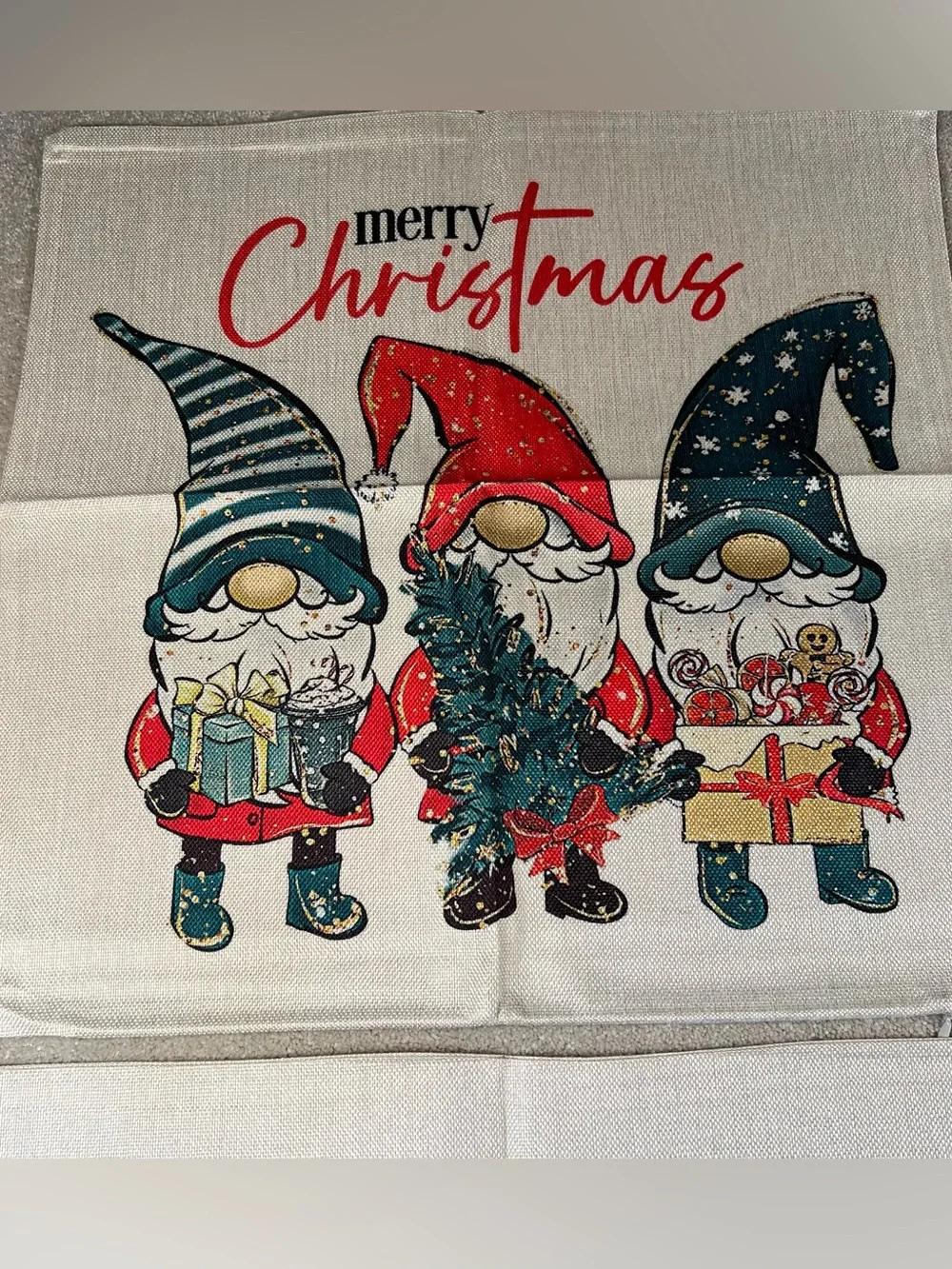 Christmas Pillow Covers Set of 4 Lamb Gnomes Holly Jolly Woven